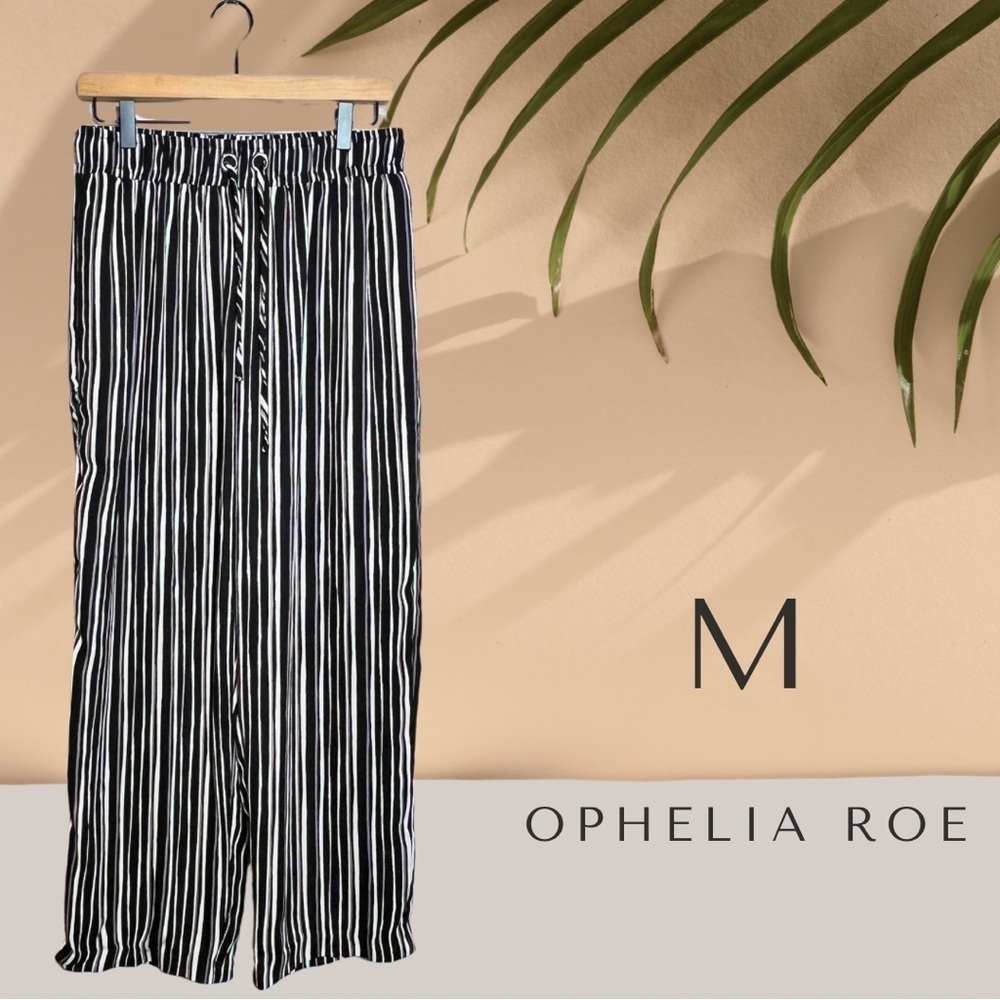Ophelia Roe Wide Soft Leg Striped Pants Elastic Waist - M